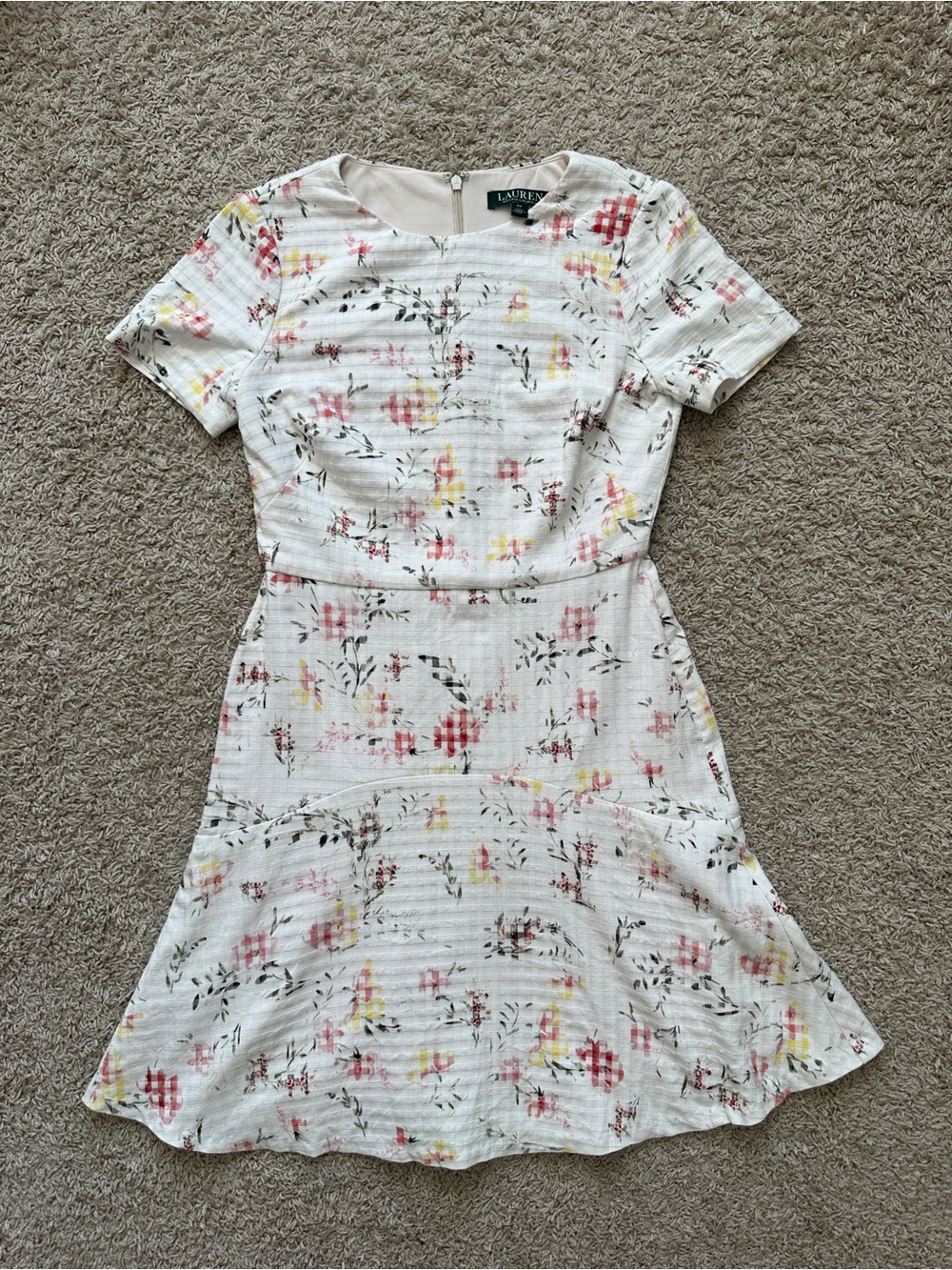 Ralph Lauren White Short-Sleeve Floral Fit-and-Flare Dress